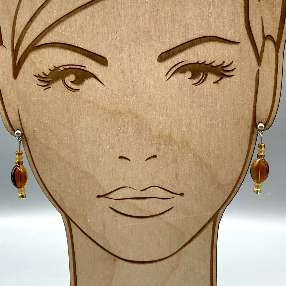 Vintage Brown Glass Dangle Earrings, Chic and Simple Studs
